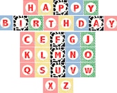 Digital Farm  Birthday Banner,  Printable Banner, 26 Letters, Alphabet,  Personalize, Farm party, Barnyard, Cow Print,  INSTANT DOWNLOAD