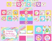 Digital Owl Party Package,  Owl Party Decoration,  Owl Birthday Party, PDF Printable INSTANT DOWNLOAD