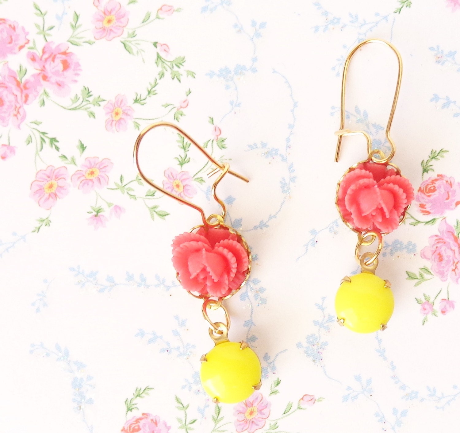 Coralina - Vintage Jewel and Flower Earrings - Whimsy - Whimsical - Bride - Bridesmaid