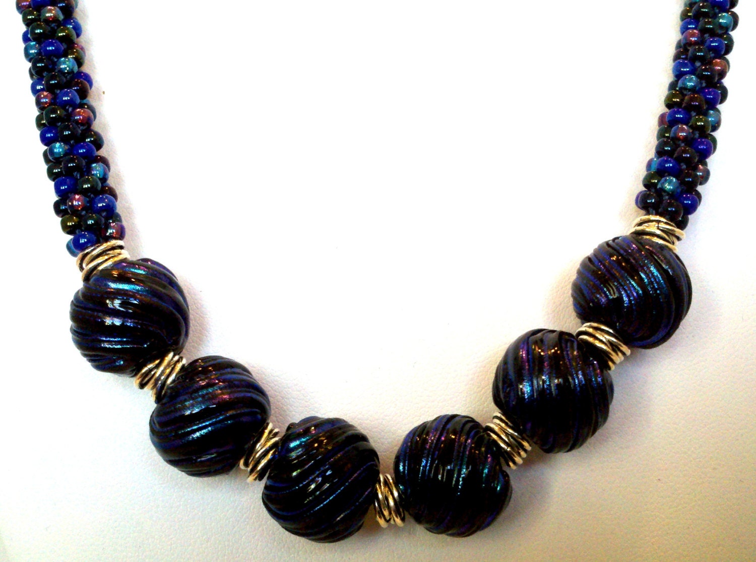 Navy Dichroic Kumihimo Necklace