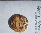 Woodburn Button in Red Alder Wood- Woodburned Night Landscape on Wood Button