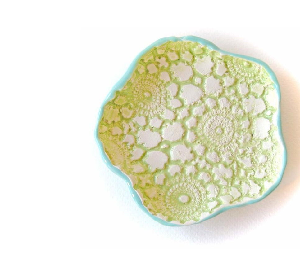 Ceramic bowl, turquoise and green flower bowl, soap dish,  candle holder, ring holder,  home decor