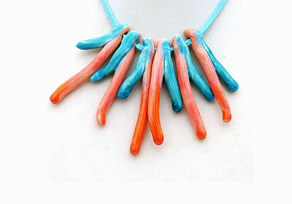 Statement Coral necklace Orange and Turquoise Branches