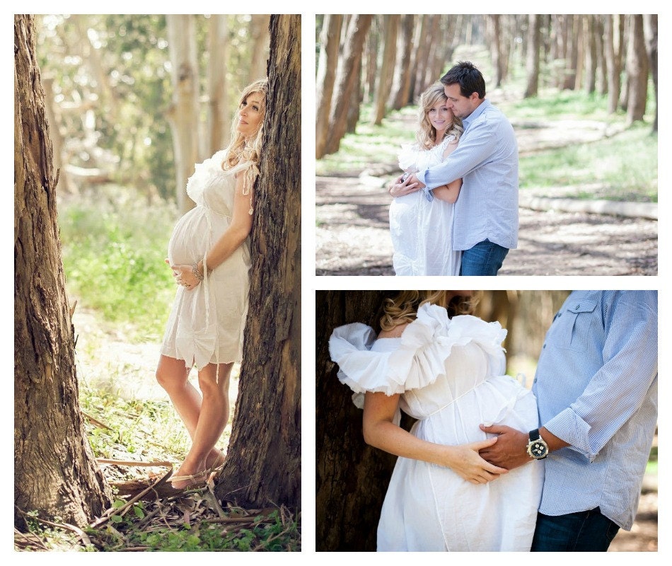 Ruffled Maternity Dress White Prenatal Photo Patisserie Knee Length Womens Custom Order