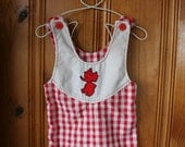 vintage baby red check elephant overalls