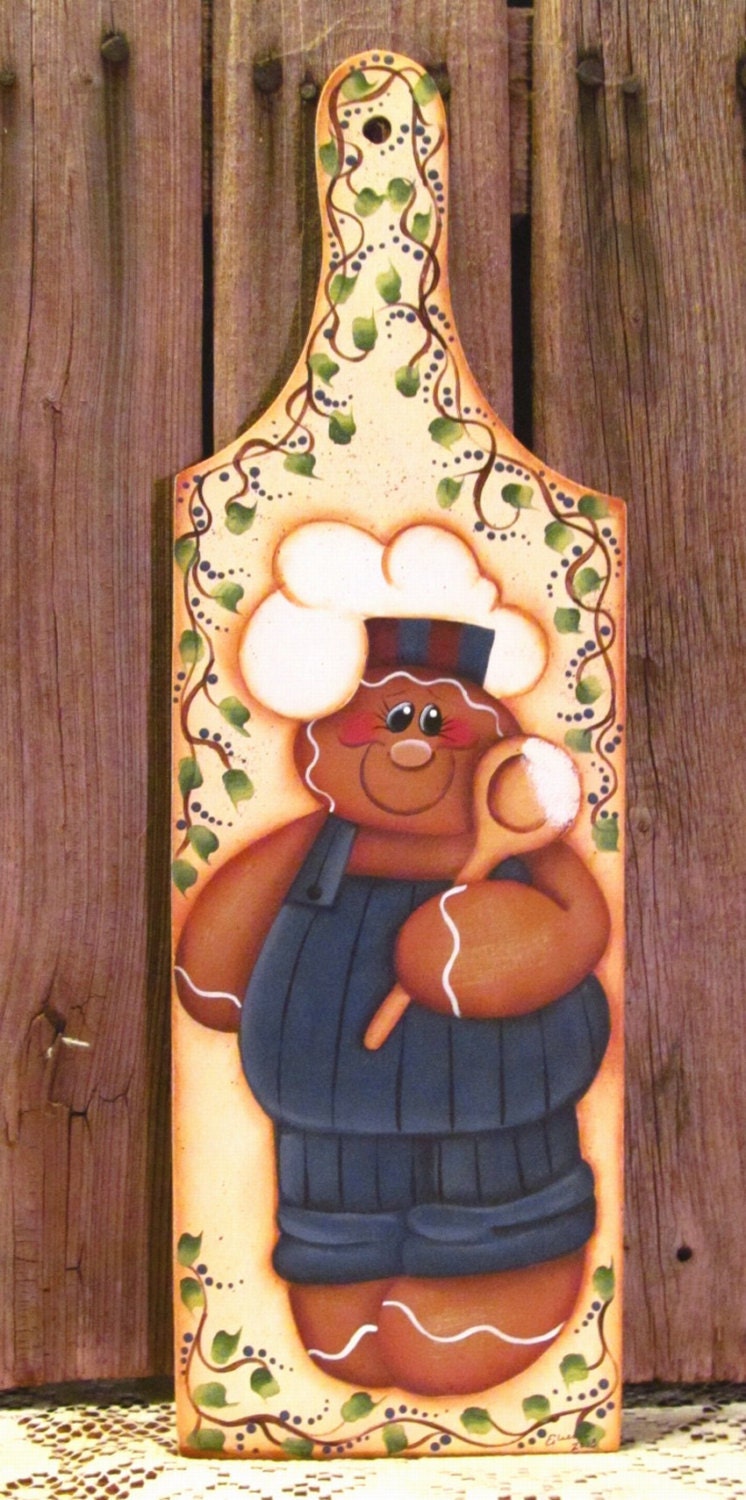 Gingerbread Chef Hand Painted Wood Bread Board Wall Decor