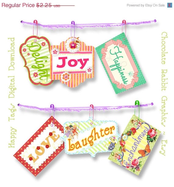 Happy Tags Digital Download Printable Labels Scrapbook Scrapbooking Clip Art Collage Sheet Images