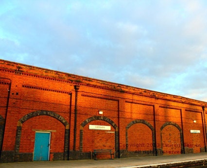 Llandudno Station - Wales Train Rail Station Holiday UK United Kingdom Brick Red Teal Blue Alice in Wonderland Decor Art - 8x10 Photograph