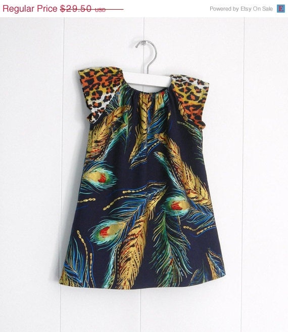 SHOP SALE 20% OFF // Super Stylish Girls Shift Dress / Gold Peacock Feathers / Leopard / 6 Months, 12 Months, 2t, 3t, 4t, 5t, 6y by PerryFi