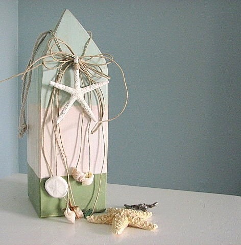 Beach Decor Seashell Buoy -  Nautical Decor Buoys w White Starfish & Shells