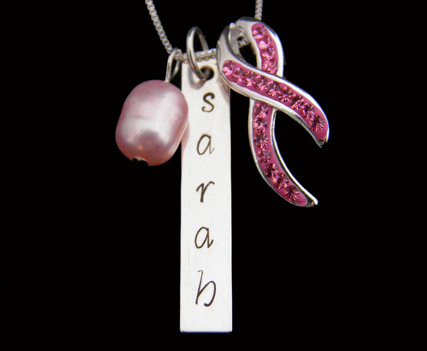 Personalized Breast Cancer Awareness/ Survivor Silver Necklace - Custom Hand Stamped