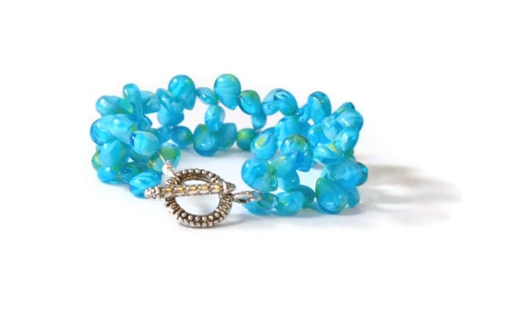 Aqua Teardrop Beaded Bracelet, Handmade Bracelet, Beaded Jewelry