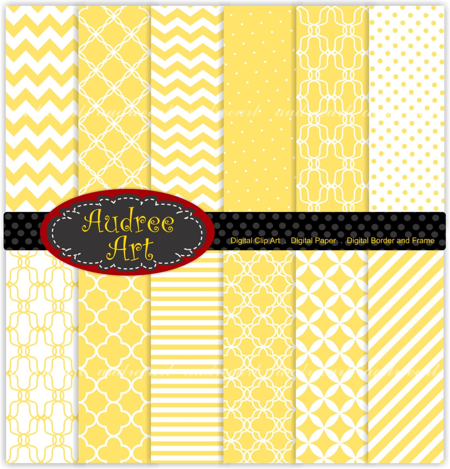 instant download  Digital paper , yellow chevron paper and polkadot , quatrefoil background -No 23 Set of  digital sheets 12 sheet