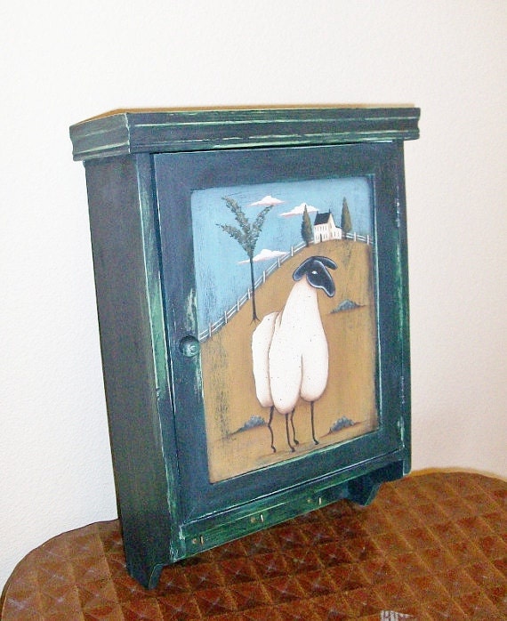 Handpainted Prim Sheep On Key Cabinet, Door Painted On Both Sides, Sheep Coming And Going
