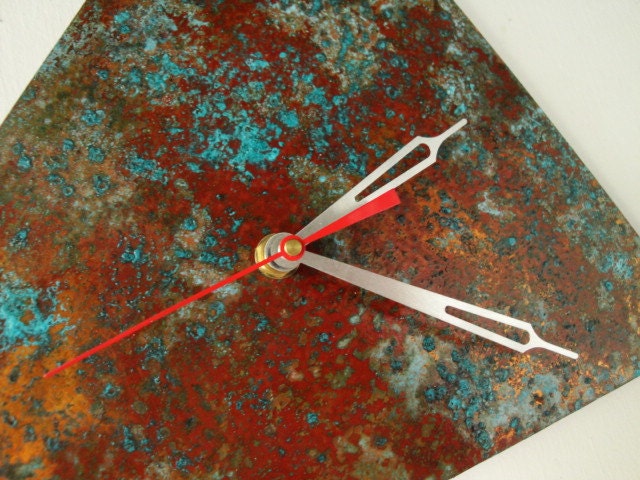 Copper Art Triangle Wall  Clock (1-4) Unique Modern Aged Distressed Patina