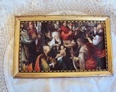Vintage Nativity Picture Renaissance Italian Florentine Style Mother Mary Baby Jesus Material