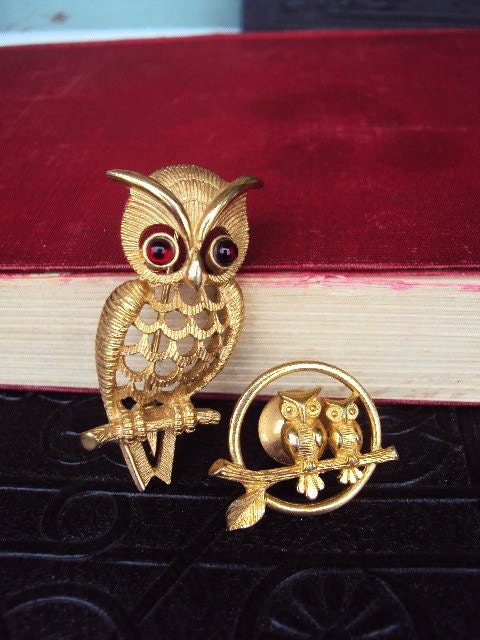 Vintage Signed Owl Brooch Pins Avon Costume Jewelry