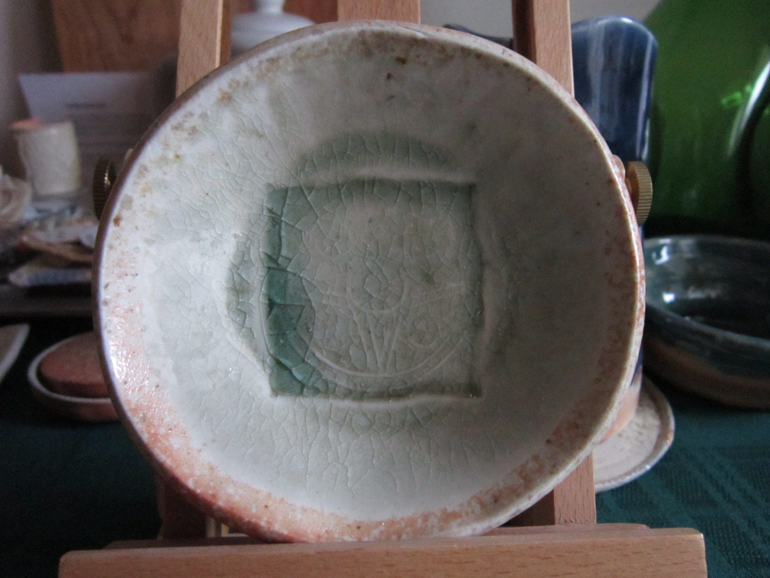 Small Dish with Impressed Design in Celadon Green
