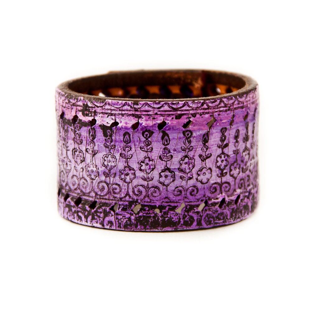 Lavender Jewelry Purple Cuffs Leather Bracelets Wristbands OOAK - DISCOUNT