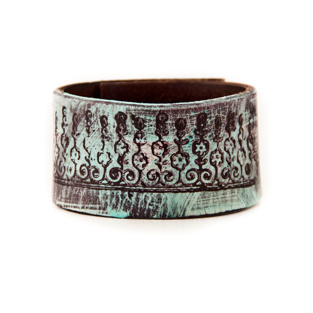 Haute Hippie Leather Cuff Boho Gypsy Chic Bracelet Upcycled Wristbands - Festival