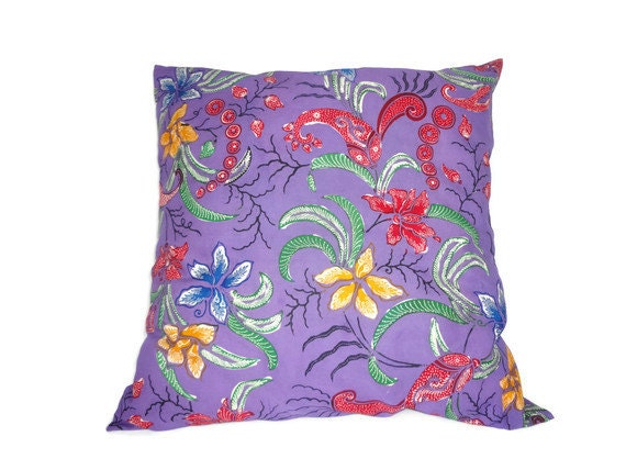 Hand Printed Batik, 18" x 18", Pillow Cover, Purple