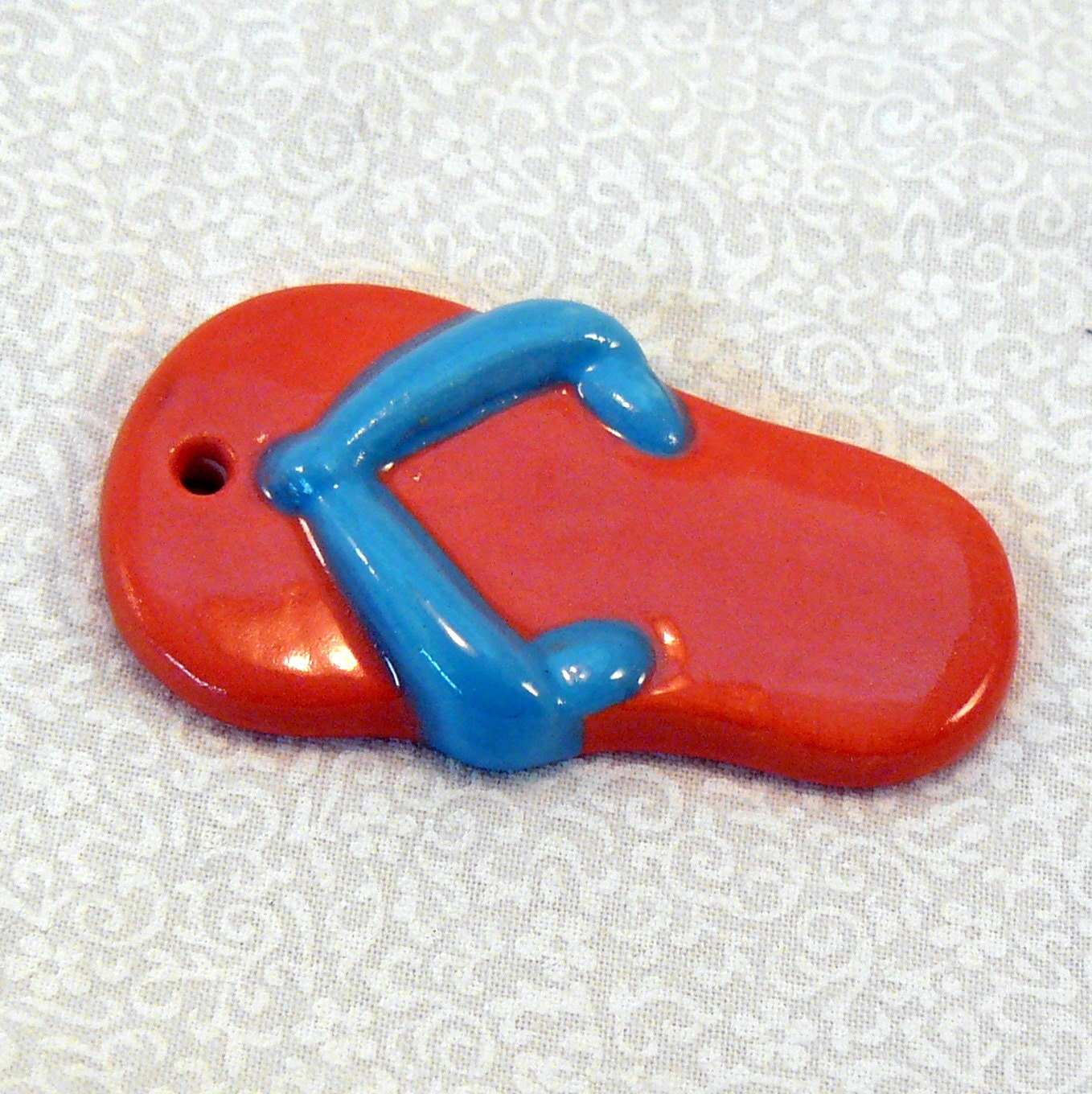Ceramic Flip Flop Pendant Honeysuckle Ocean Blue
