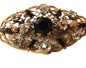 1920s Czechloslovakian Filigree Brooch / Black Glass