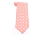 Mens Necktie - Pink Coral Polka Dot Tie - Appleandivy