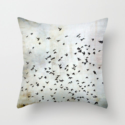 The Journey . Throw Pillow . Home Decor . Decoration . Birds . Grey . White . Elegant . Romantic