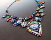 Statement Necklace in Dichroic Fused Glass, Fiesta Sunset in Rainbow Cha Cha Colors