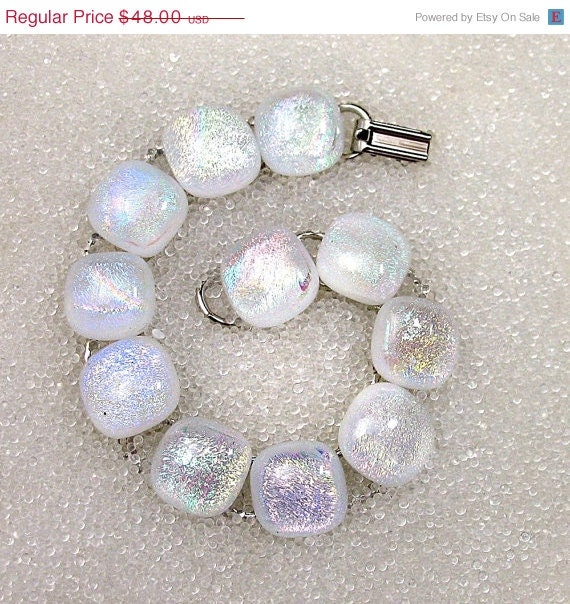 Sale, Link Bracelet in Dichroic Fused Glass Sparkling,  Dichroic Glass on White, Creates a True Opal Look, Sale, Sale, Sale