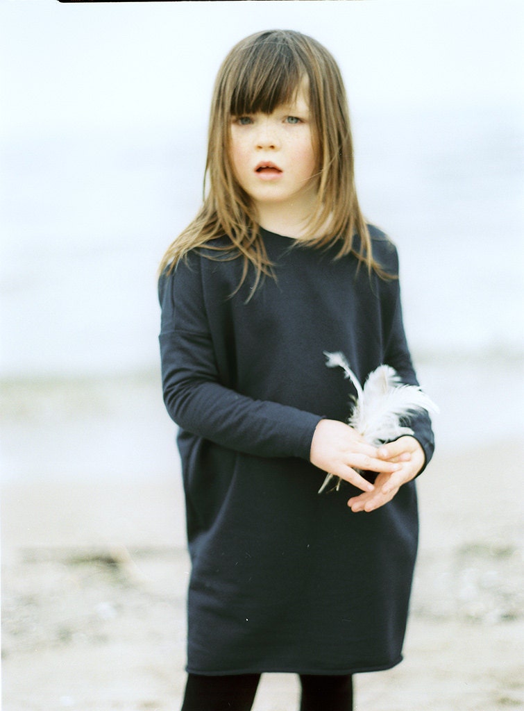 Oversized girl dress, blue denim everyday girl  dress