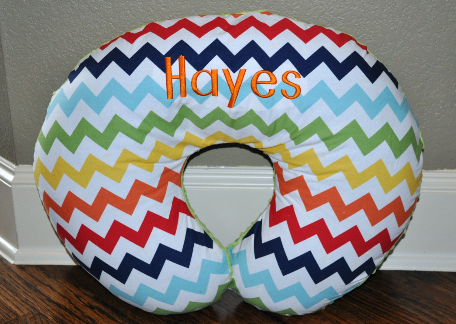 BABY BOPPY COVER - Monogrammed/Personalized Custom Chevron & Minky Dot Boppy Cover with Zipper Closure