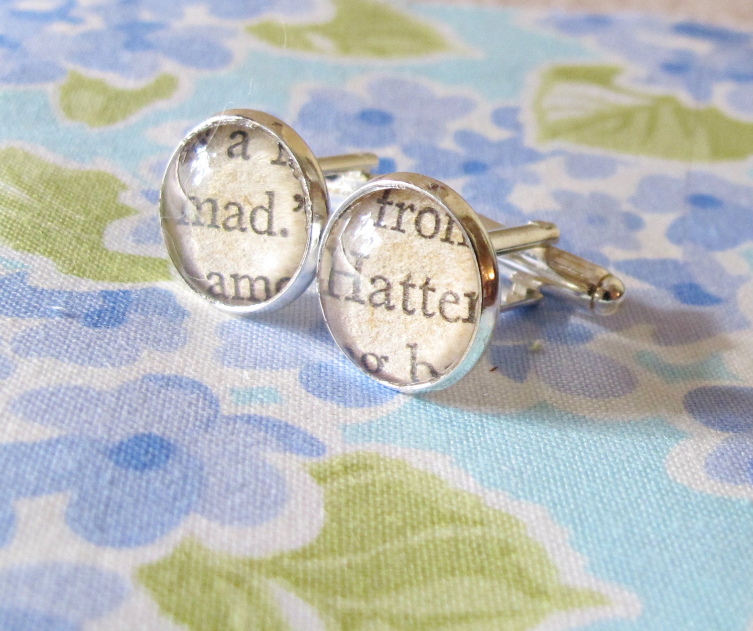 Mad Hatter Cuff Links II Cufflinks Vintage Wedding Groom Alice in Wonderland Text Quote