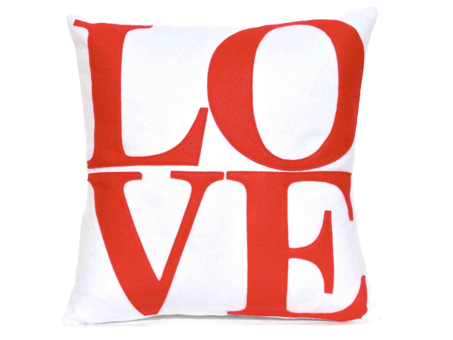 Appliqued Eco-Felt Love Throw Pillow Cover Red on Pure White - 18 inches