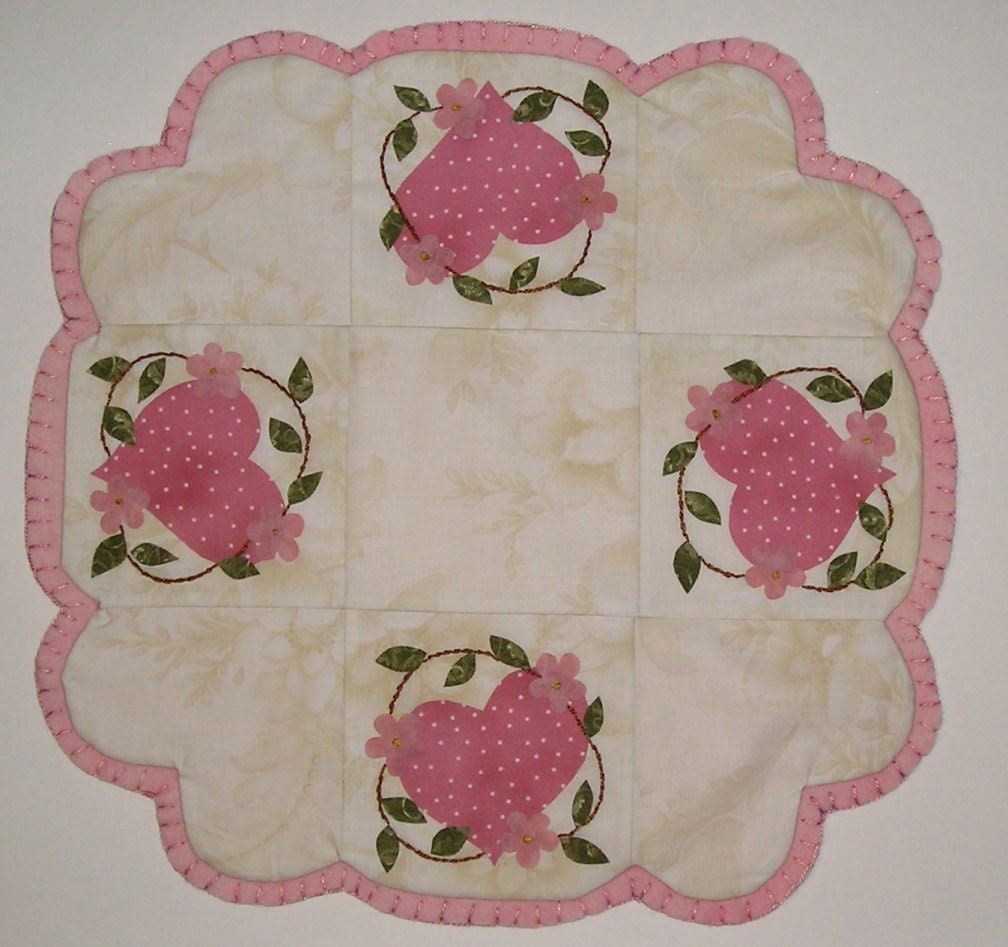 Finished Heart Applique and Wool Table Mat
