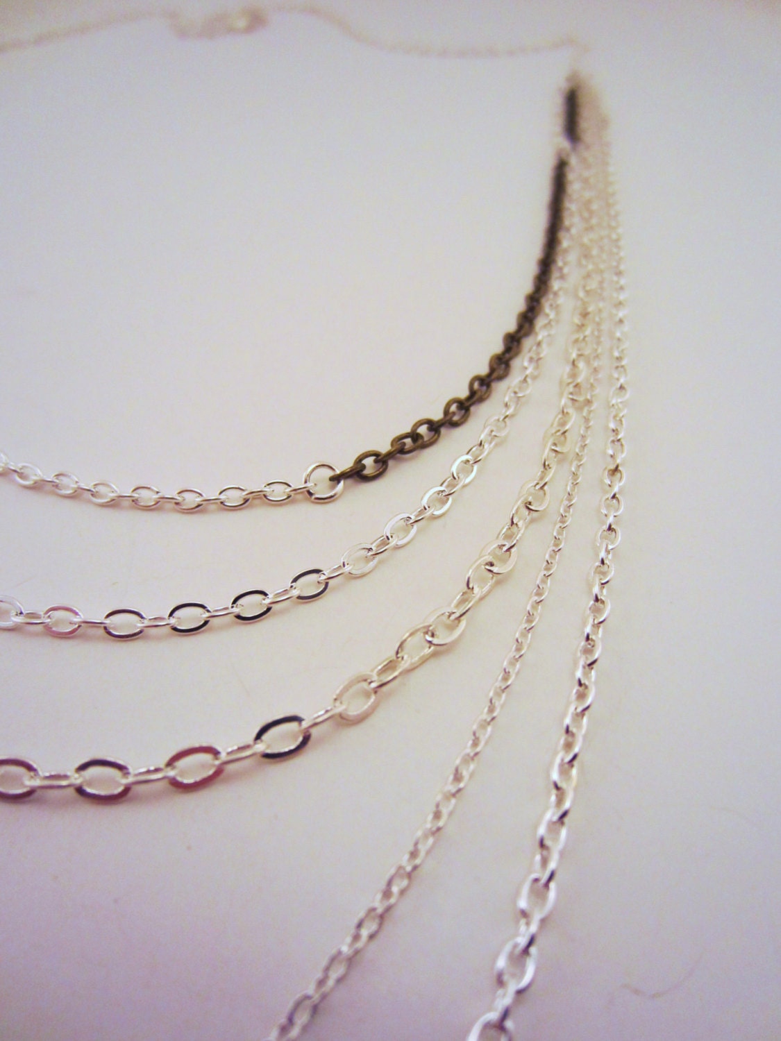 Multistrand necklace. Mixed metal. Long necklace. Silver, gold, bronze, copper chains. Statement jewelry.