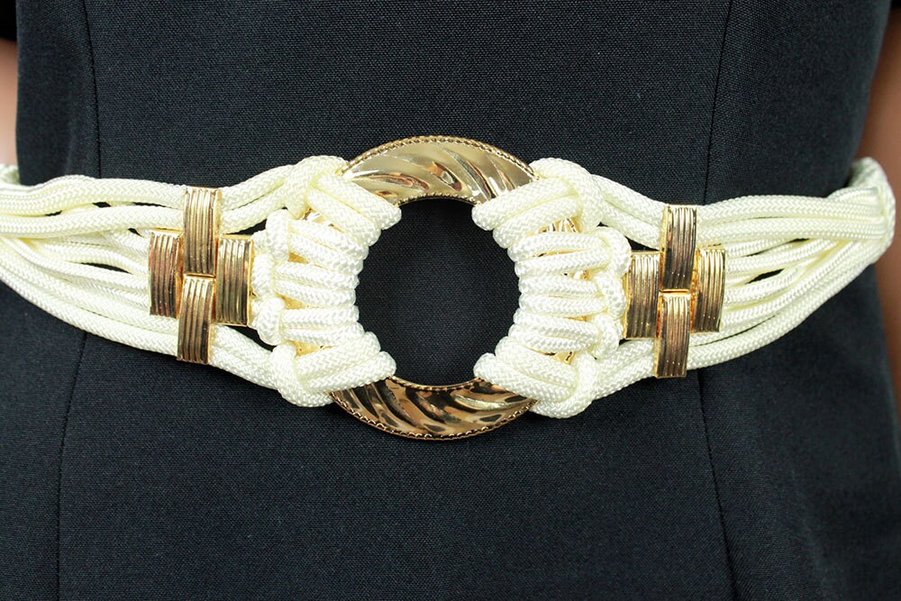 Off White Rope Belt 2836 Vintage 80s Gold Metal by HepCatClothes