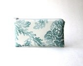 Zipper Pouch, Padded Pouch, Clutch, Pencil case, Cosmetic pouch - The new Simple Pouch in floral white and light blue fabric