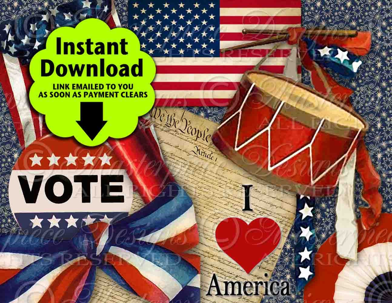 American Patriot / America / USA - Design Collection INSTANT DOWNLOAD and Print Digital Sheet (in both jpeg and png format)