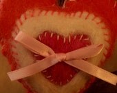 Lavender Heart Sachet, Alpaca, Needle Felted, Red, White, Pink