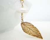 Necklace.  bronze leaf and freshwater pearl - CircleofLifeVA