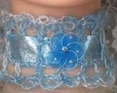 Light Blue Choker Crochet with Sparkling Ribbon and Blue Flower Center Handmade on Etsy