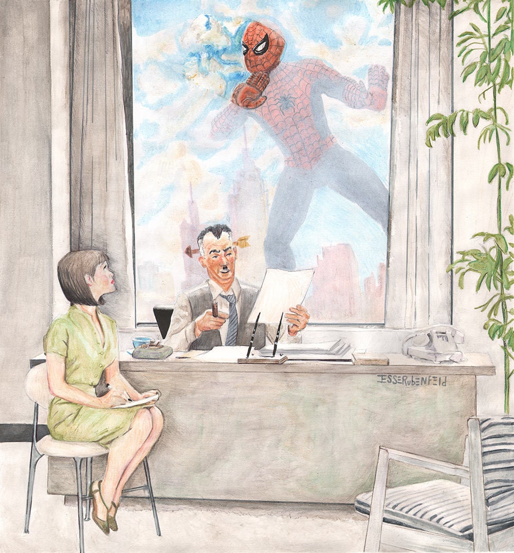 Parker is Late Again: Spiderman Rockwell Parody Print