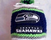 Hand made knit NFL Seattle SEAHAWKS baby hat 0-12M-  Team Colors cute gift photo prop