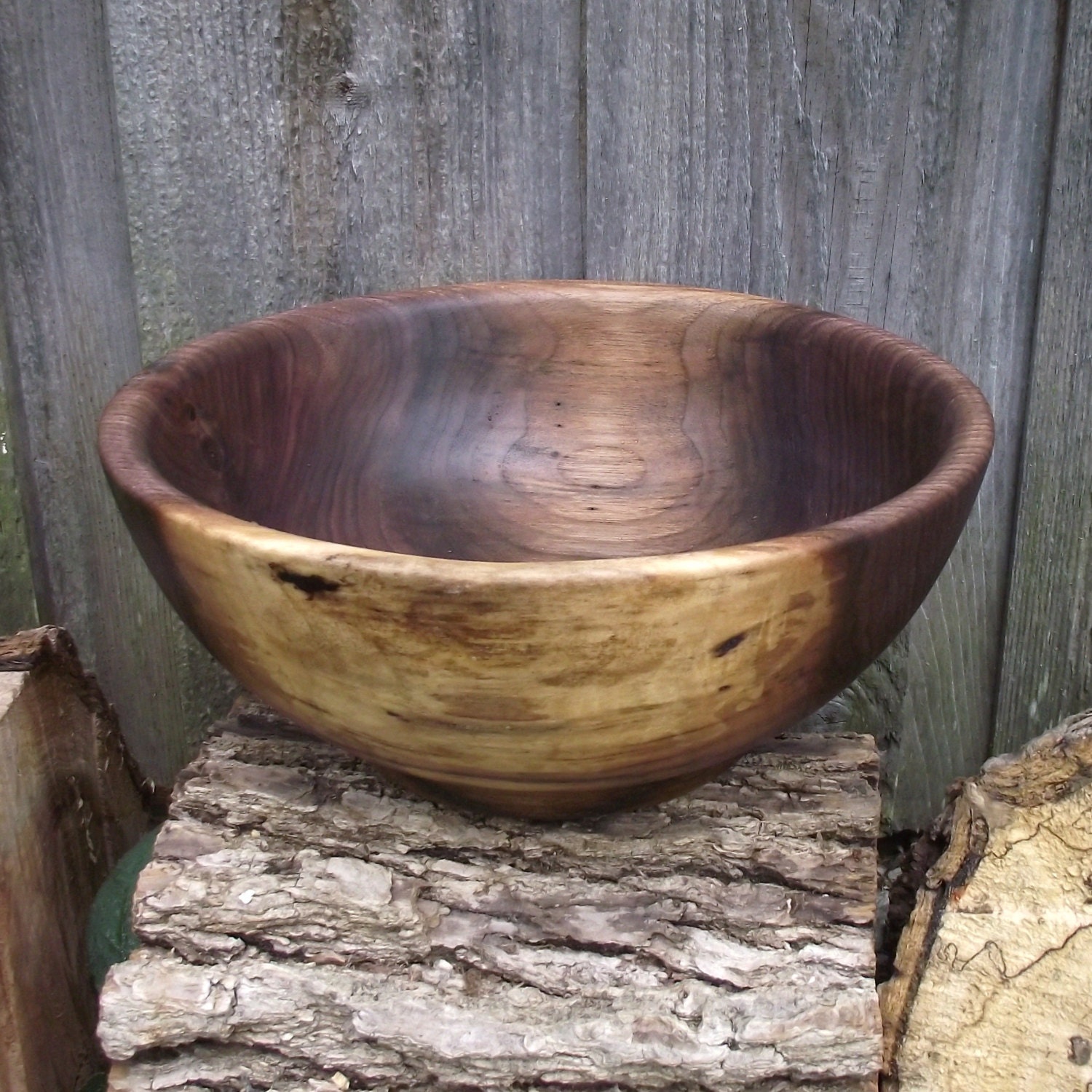 Wood Bowl - Eco-Friendly Walnut Wood Wooden Bowl - Rustic Home Decor - Large Hand Turned Wood Bowl