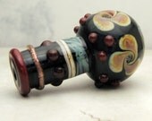 Lampwork Glass Bead Urn Focal Vase Talisman Bead Rustic Organic Black Raku Red 'Tanzania'