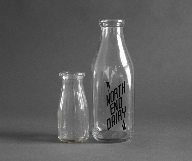 Vintage Milk Bottles - Glass, Dairy, Mid Century, Modern, Kitchen, Table