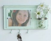 Shabby Chic Mint Green Wood Picture Frame...Key Organizer....Mason Jar Shelf..Made to Order