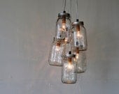 Country in the Summer MASON JAR CHANDELIER - Handcrafted UpCycled BootsNGus Mason Jar Hanging Pendant Lighting Fixture